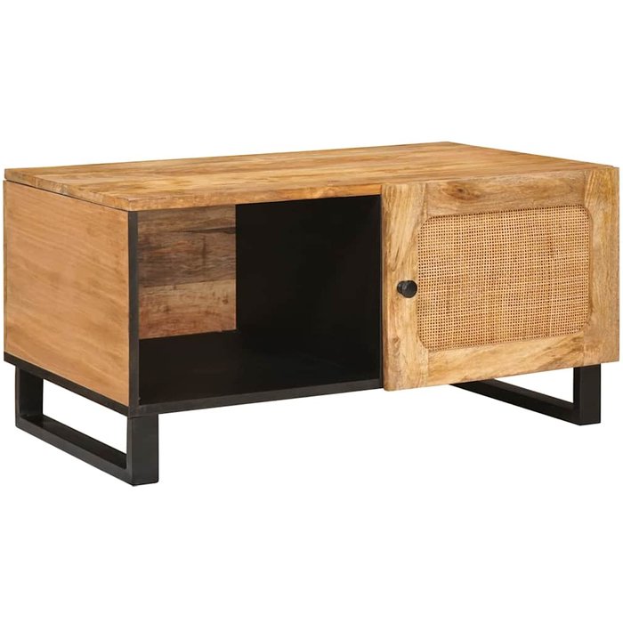 Mesa de centro natural, 80 x 50 x 40 cm, madera maciza de mango.