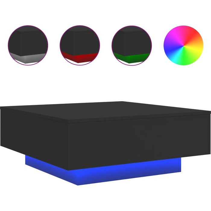 Mesa de centro con luces led negras 80x80x31 cm - comfortxl