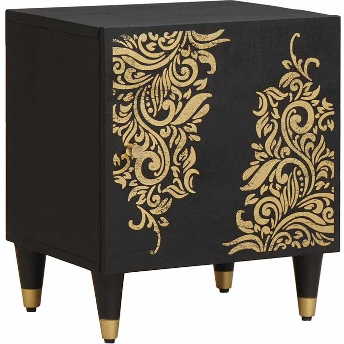 Mesilla de noche con puerta, negra, 40 x 33 x 46 cm