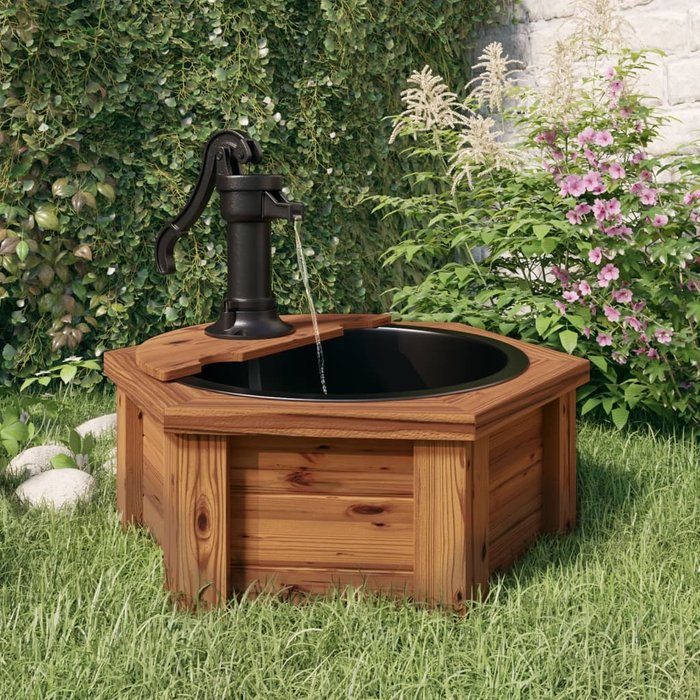 Vidaxl fuente de agua con bomba madera maciza de abeto 57x57x53 cm