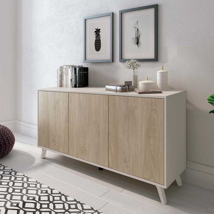 Aparador soto 3 puertas blanco/roble 70x138x39,5 cm