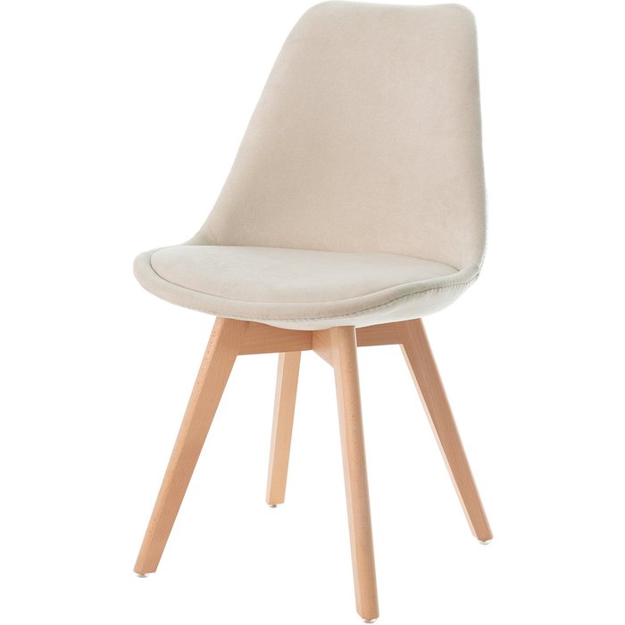 Silla sampur tapizado beige y patas de madera natural