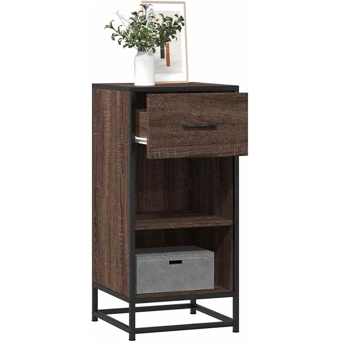 Aparador de roble marrón, 35,5 x 35 x 76 cm, madera de ingeniería y metal.