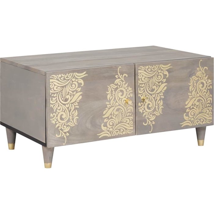 Mesa de café gris 80 x 50 x 40 cm madera maciza de mango