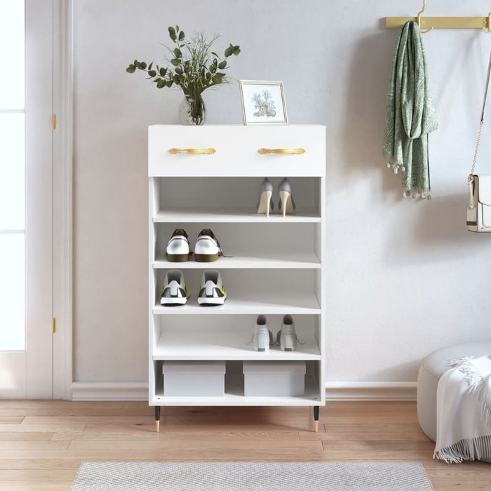 Zapatero blanco, 60x35x105 cm, madera de ingeniería.