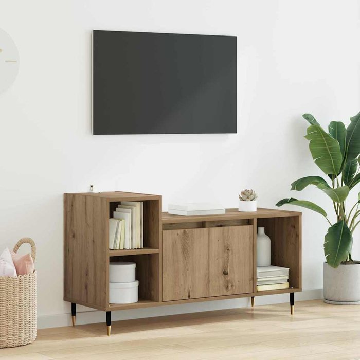 Mueble de tv de roble hecho a mano, 100 x 35 x 55 cm, madera de ingeniería