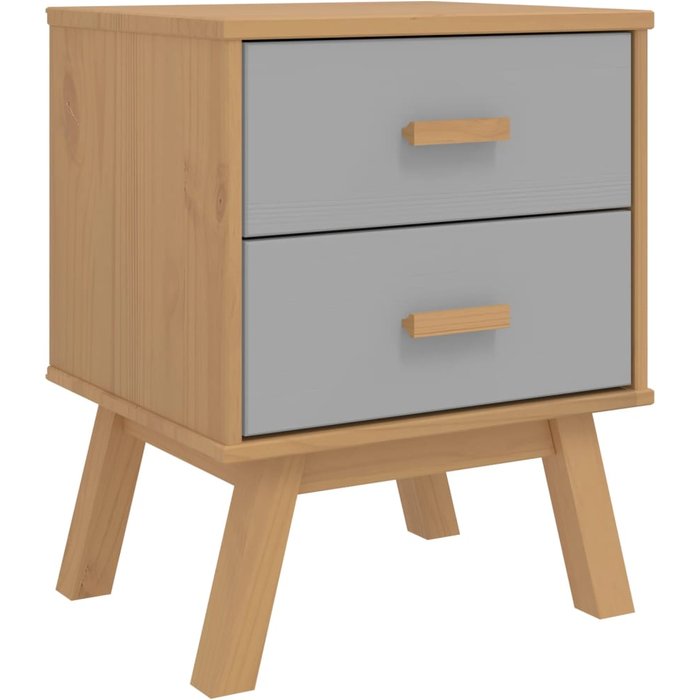 Mesita de noche olden madera maciza de pino gris y marrón - comfortxl