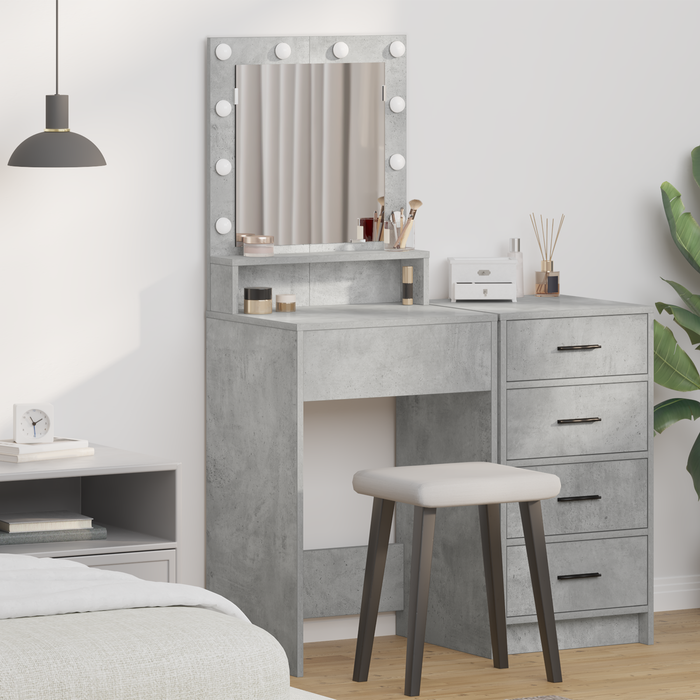 Tocador | mesa de maquillaje con luces led gris concreto 50x41x135 cm cfw894502