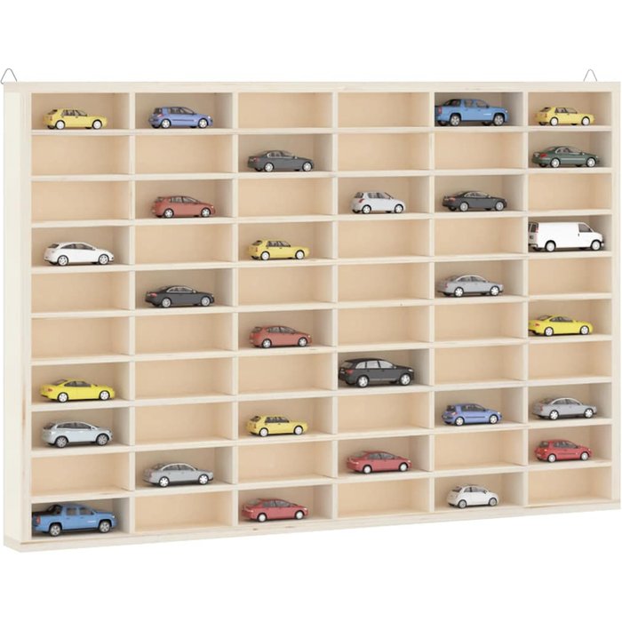 Vitrina de madera con 60 compartimentos, 60 x 4,5 x 40,5 cm