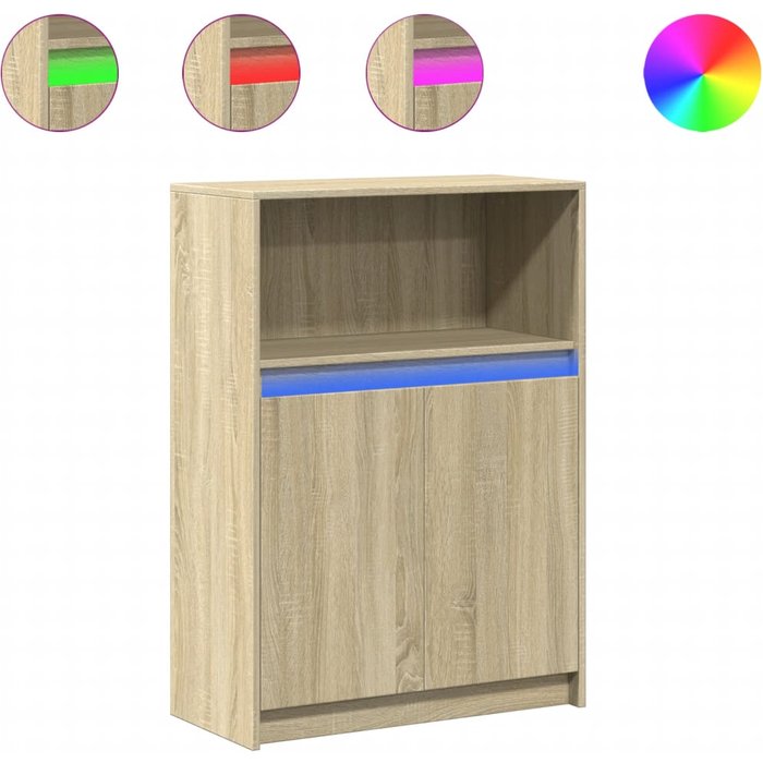 Aparador con led madera de ingeniería roble sonoma 72x34x100 cm - comfortxl