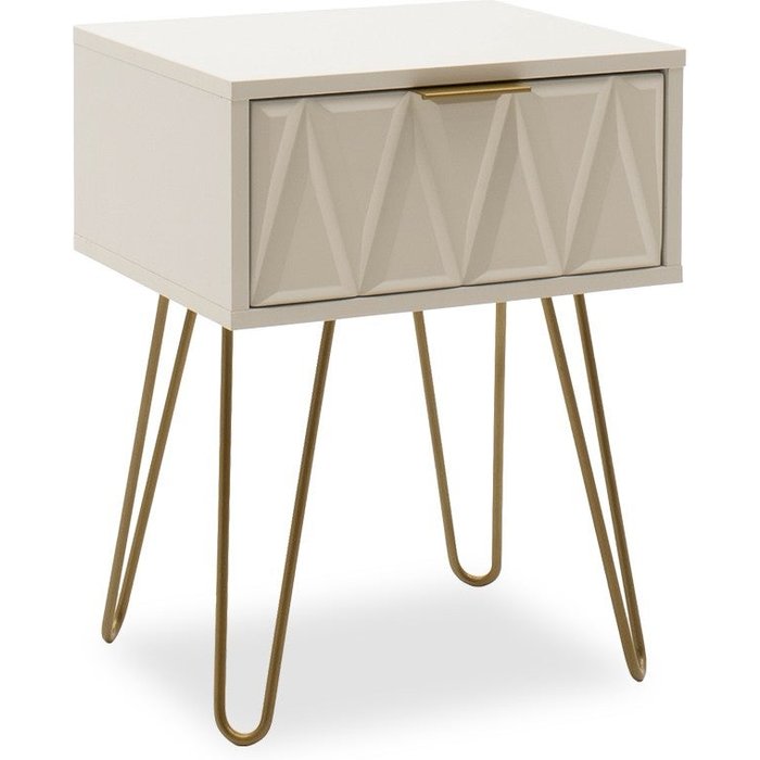 Mesita de noche blanca y dorada, 42x35x55 cm, con 1 cajón espacioso