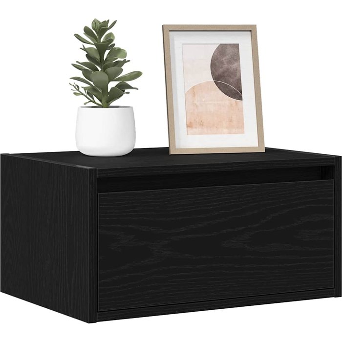 Mesita de noche de pared con luces led roble negro