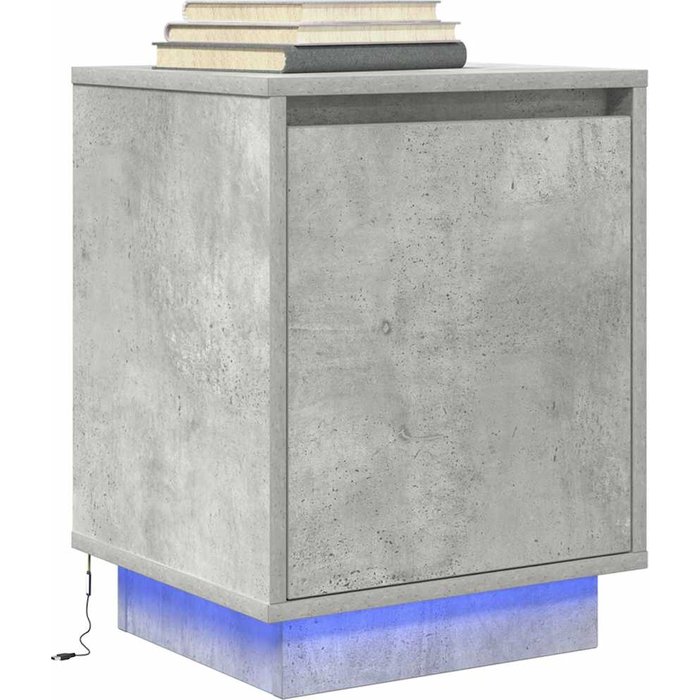 Mesita de noche con luces led, color gris hormigón, 38x34x50 cm