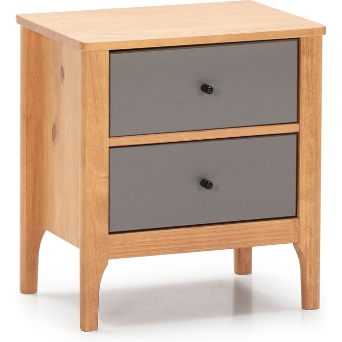 Mesita de noche luca 2 cajones roble, madera maciza