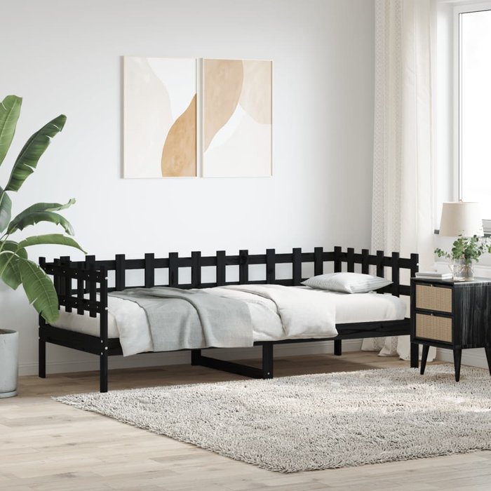 Sofá cama sin colchón madera maciza de pino negro 90x190 cm vidaxl