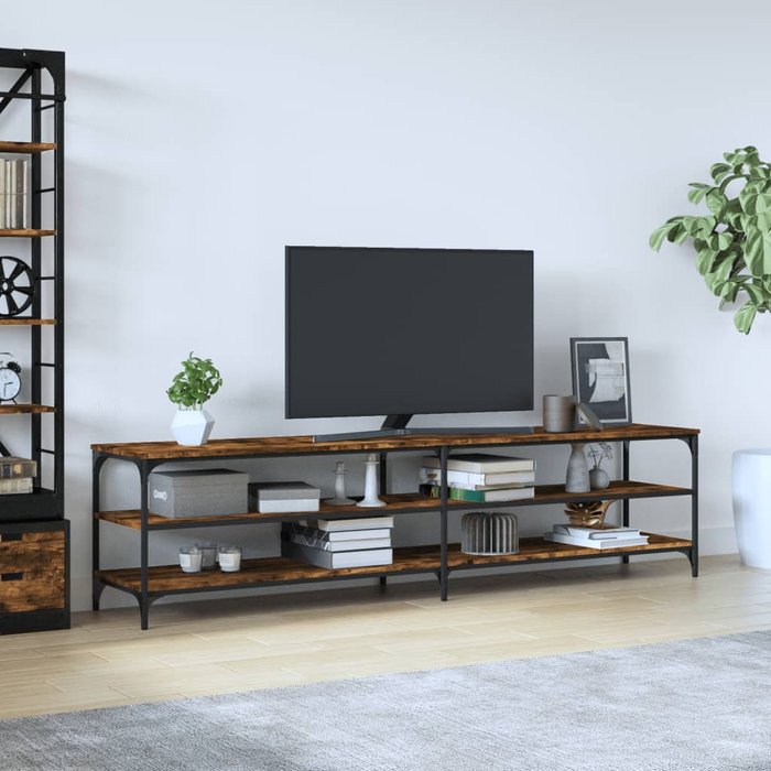 Vidaxl mueble de tv metal y contrachapada roble ahumado 200x30x50cm