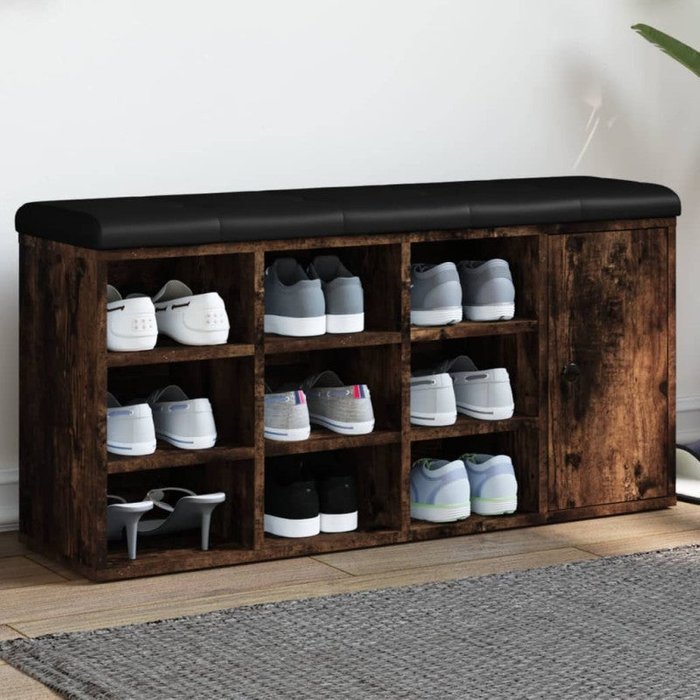 Vidaxl banco zapatero madera de ingeniería roble ahumado 102x32x50 cm