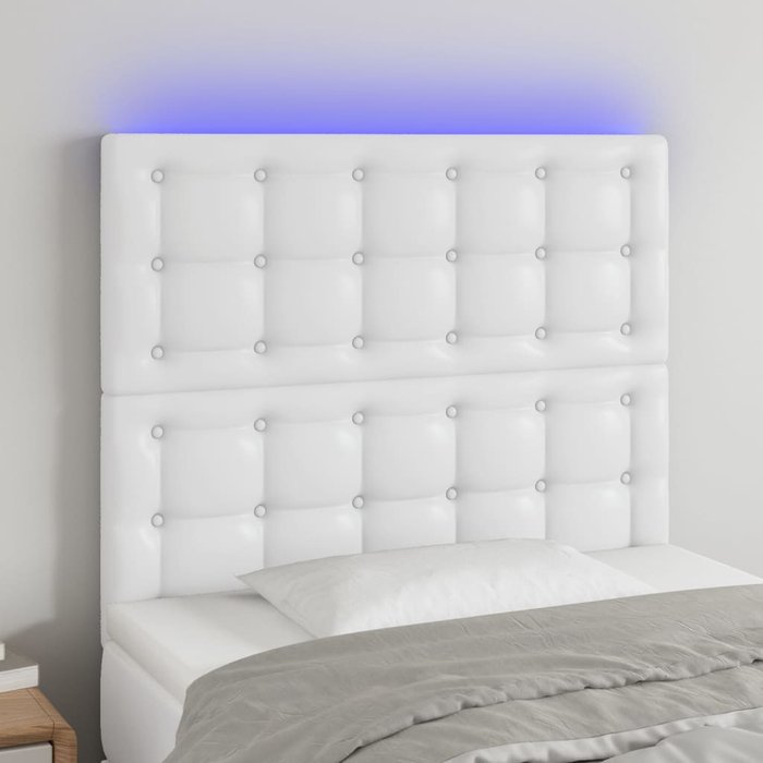 Cabecero con luces led cuero sintético blanco 100x5x118/128 cm