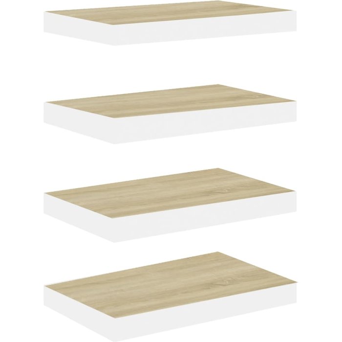 Estantes flotantes pared 4 uds mdf roble y blanco 50x23x3,8 cm- comfortxl