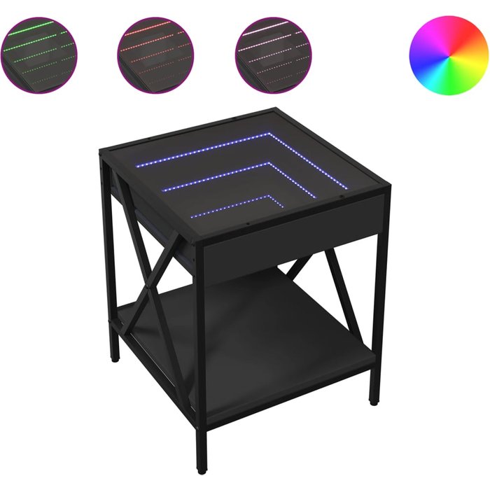 Mesita de noche con led infinity negro 40x40x49 cm