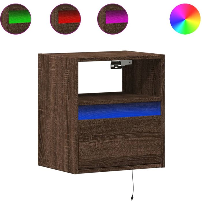 Mueble tv de pared con luces led 2 piezas roble marrón 41x31x45 cm - comfortxl
