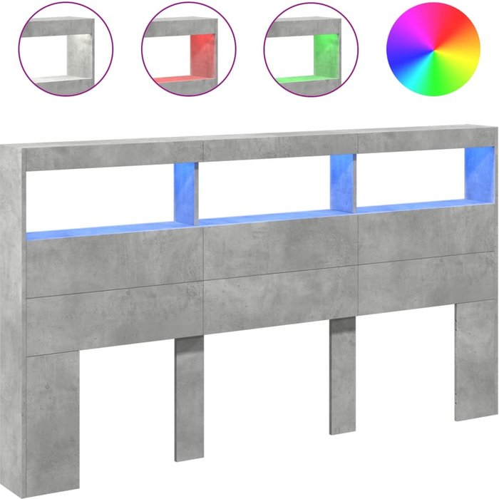 Cabecero de cama - mueble cabecero con luz led gris hormigón 180x17x102 cm