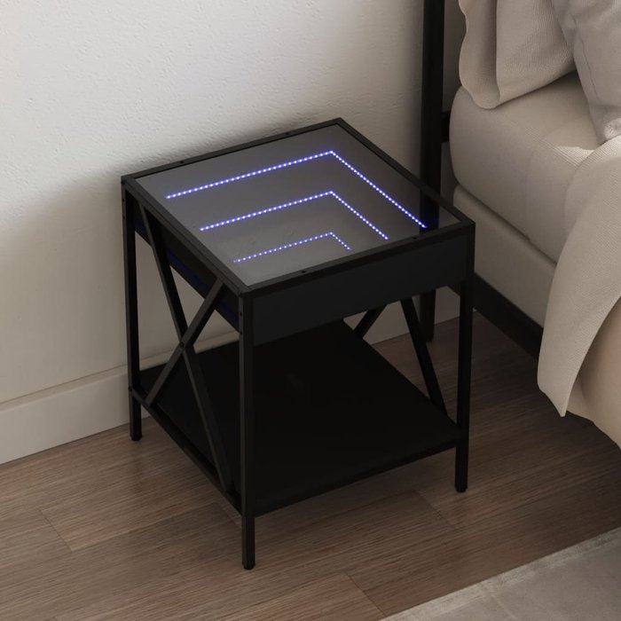 Mesita de noche con infinity led negra 40x40x49 cm