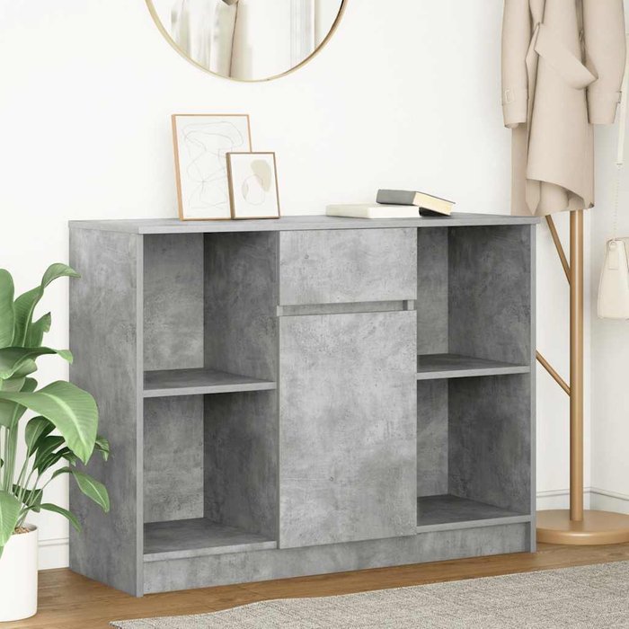 Aparador con cajón gris hormigón 101x35x76 cm madera de ingeniería