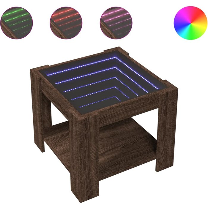 Mesa de centro y led en madera compuesta de roble marrón 53x53x45 cm - comfortxl