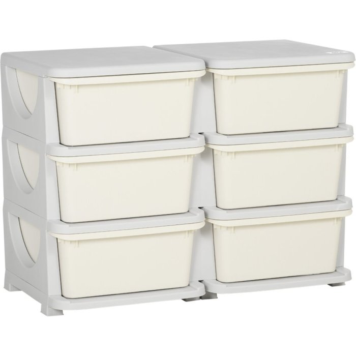 Caja de plástico 6 cajones organizadora juguetes para niños 75x37x56,5 cm crema