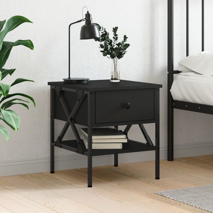 Mesita de noche,mesilla de noche madera de ingeniería negro 40x42x45 cm cfw71091