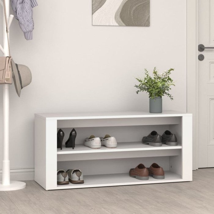Vidaxl mueble zapatero de madera contrachapada blanco 100x35x45 cm