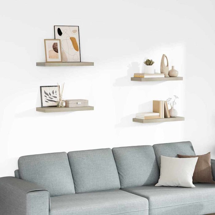 Estantes flotantes de pared, 4 piezas, roble, 60x23,5x3,8 cm, mdf