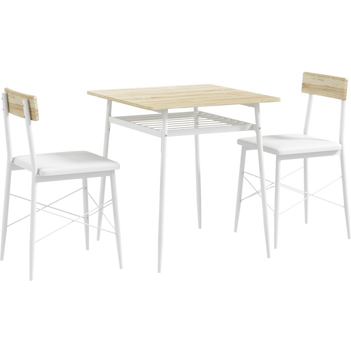 Conjunto de comedor homcom acero, mdf roble 70x70x75 cm