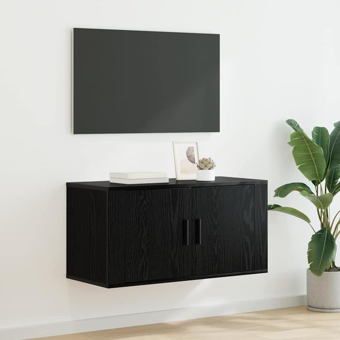 Mueble de tv de pared, roble negro, 80 x 34,5 x 40 cm, madera de ingeniería