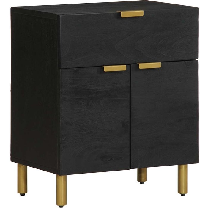 Mesita de noche negra de 50x33x60 cm, de madera contrachapada.