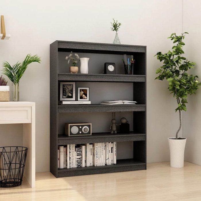 Librería/separador de ambientes gris 100x30x135,5cm pino macizo