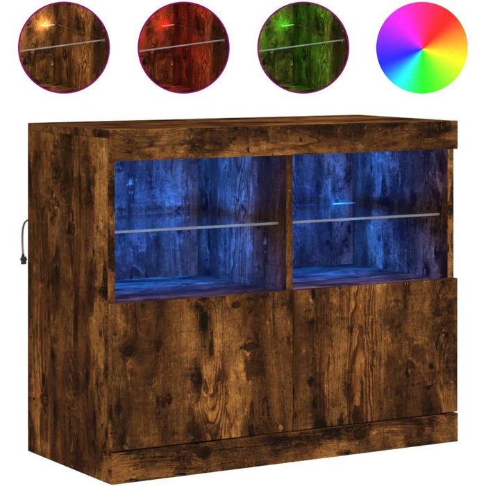 Aparador con luces led roble ahumado 81x37x67 cm - comfortxl