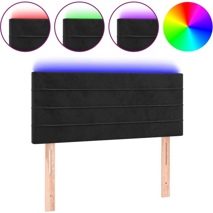 Cabecero cama - mueble cabecero con led de terciopelo negro 100x5x78/88 cm