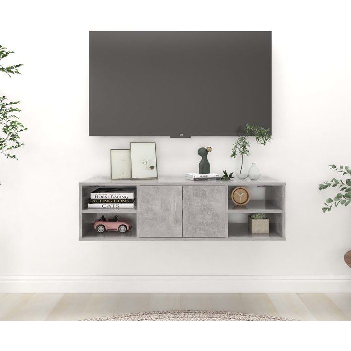 Estantería de pared gris hormigón de 102x30x29 cm, madera de ingeniería.