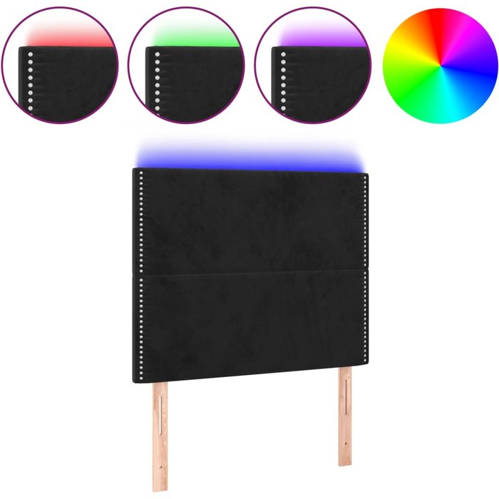 Cabecero cama - mueble cabecero con luces led terciopelo negro 100x5x118/128 cm