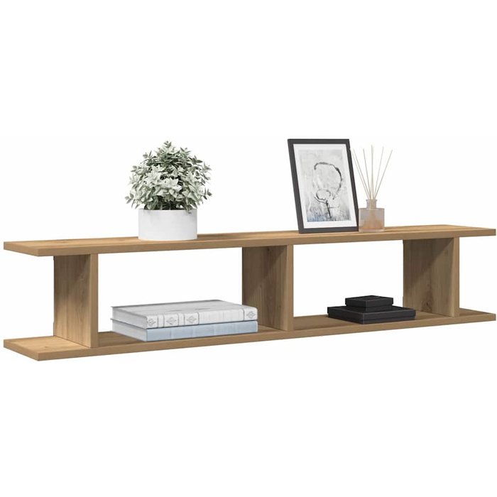 Estantería de pared de roble hecha a mano, 2 piezas, 105x18x20 cm