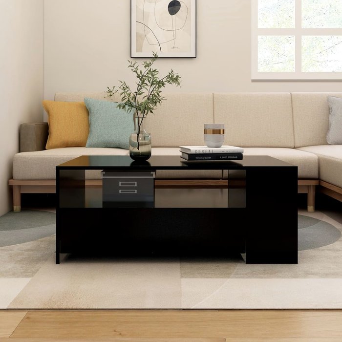 Mesa de centro negro 102x55x42 cm madera contrachapada