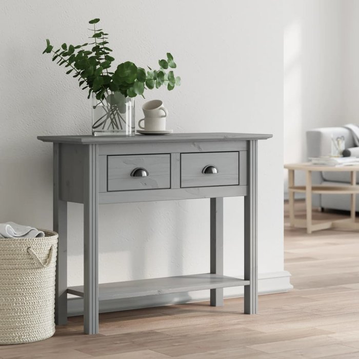 Vidaxl mesa consola bodo madera maciza de pino gris 91x35x74 cm