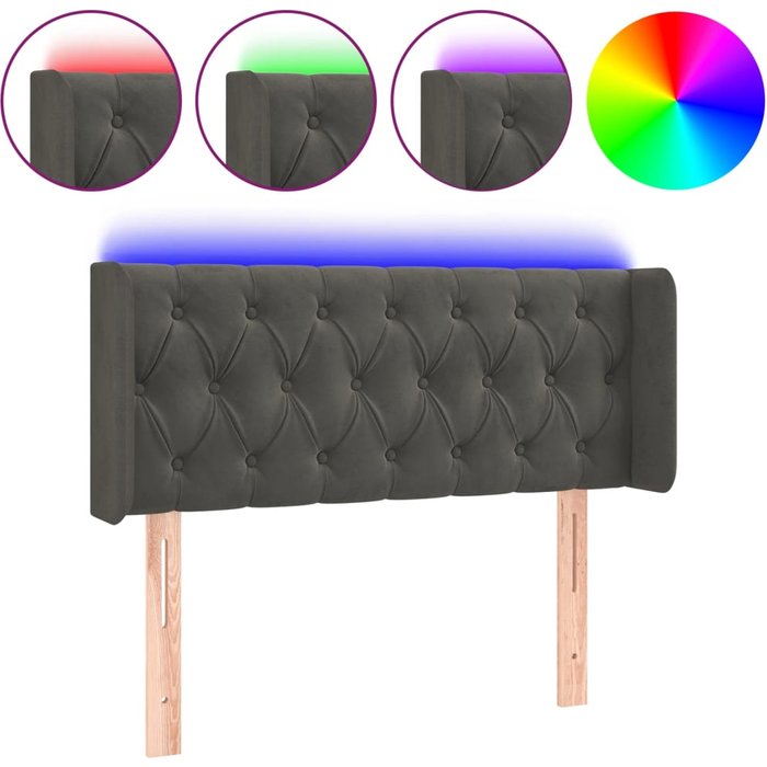 Cabecero con led de terciopelo gris oscuro 103x16x78/88 cm - comfortxl