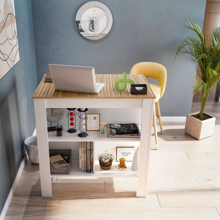 Mesa alta nitza blanco artik (blanco mate) - natur 103 x 105 x cm