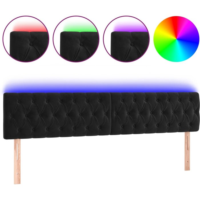 Cabecero cama - mueble cabecero con led de terciopelo negro 180x7x78/88 cm
