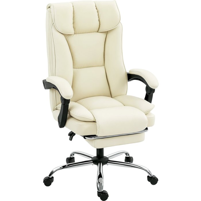 Silla de escritorio homcom cuero sintético beige 66x72x121 cm 921-933v00bg