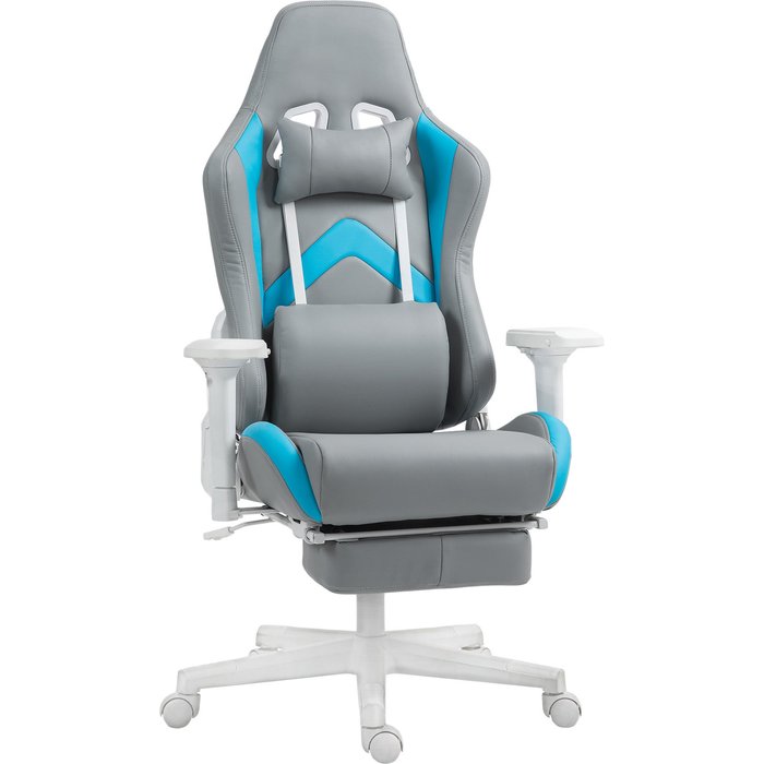 Silla gaming homcom cuero pu gris claro y azul 74x73x129 cm 921-774v00lg