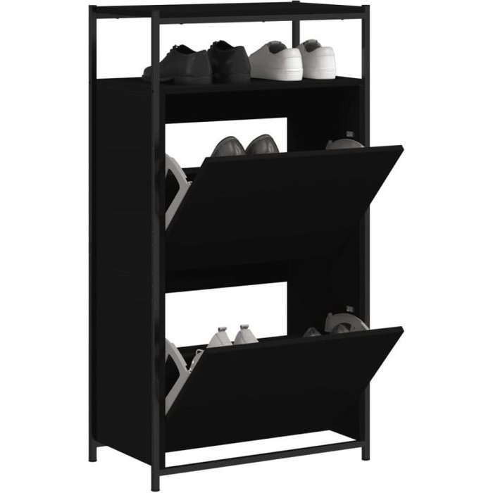 Vidaxl zapatero de madera de ingeniería negro 60x34x112 cm